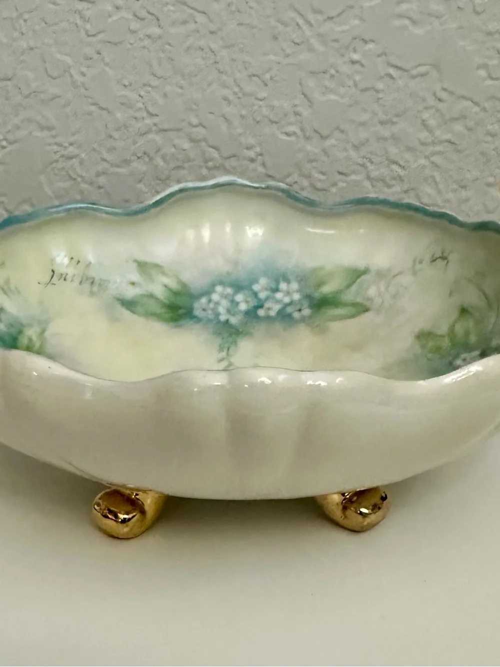 Vintage Porcelain Bowl-White & Blue Forget-Me-Not Flowers-6x5 in.